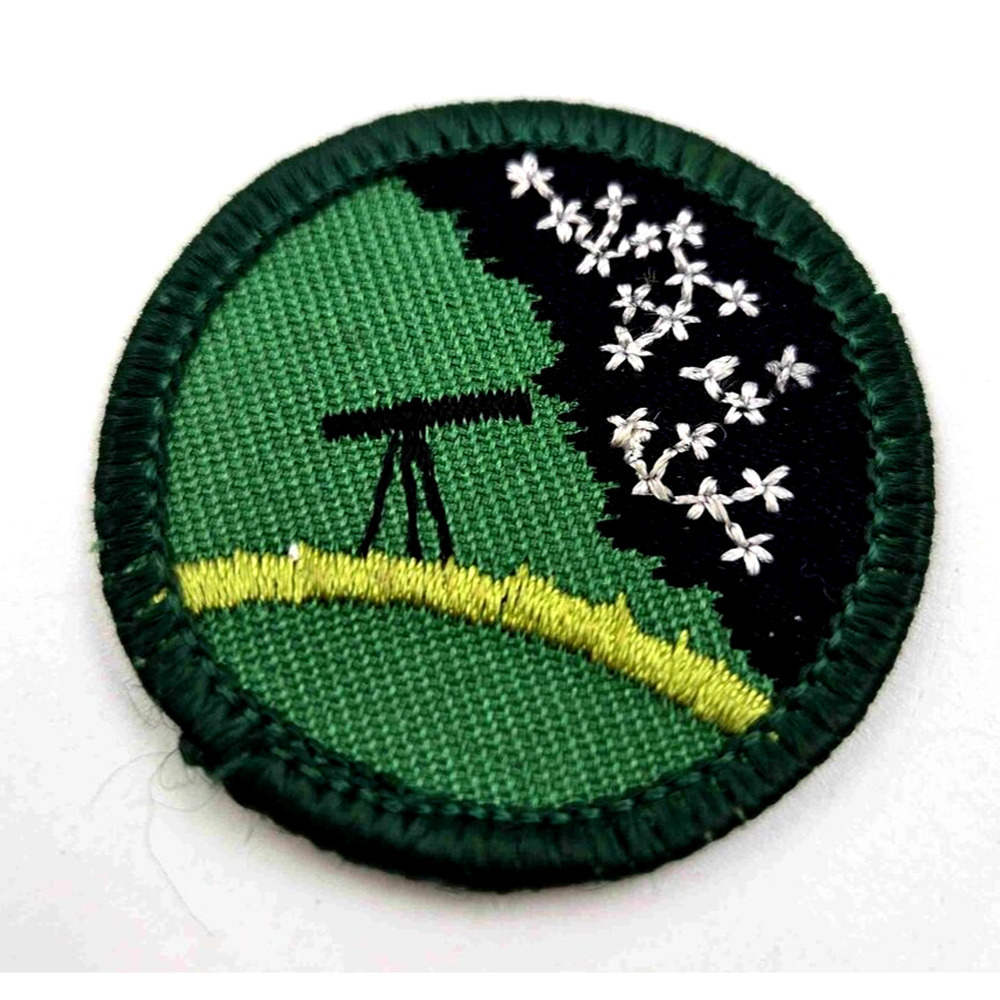 Vintage Girl Scouts Patch "Sky Searcher". Retired Green Round Patch. Astromomy